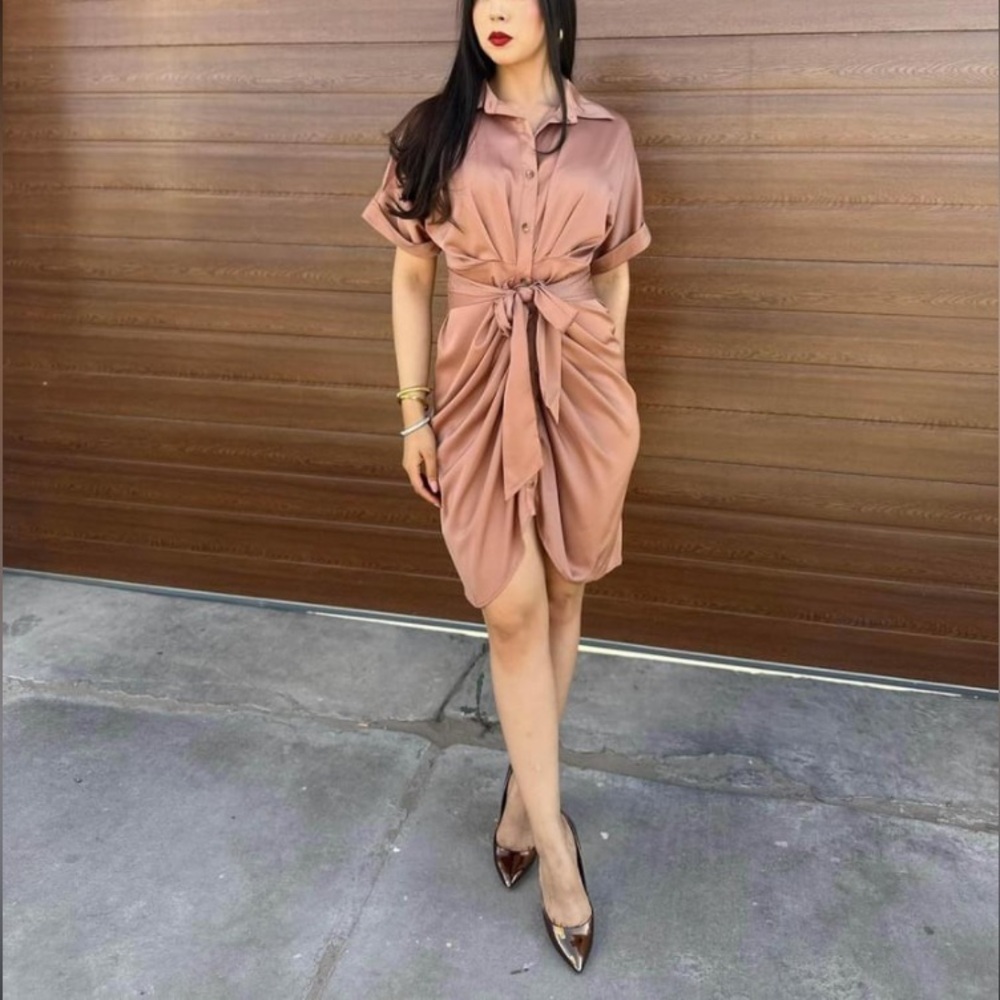 NWT Satin shirt midi dress in mauve size M